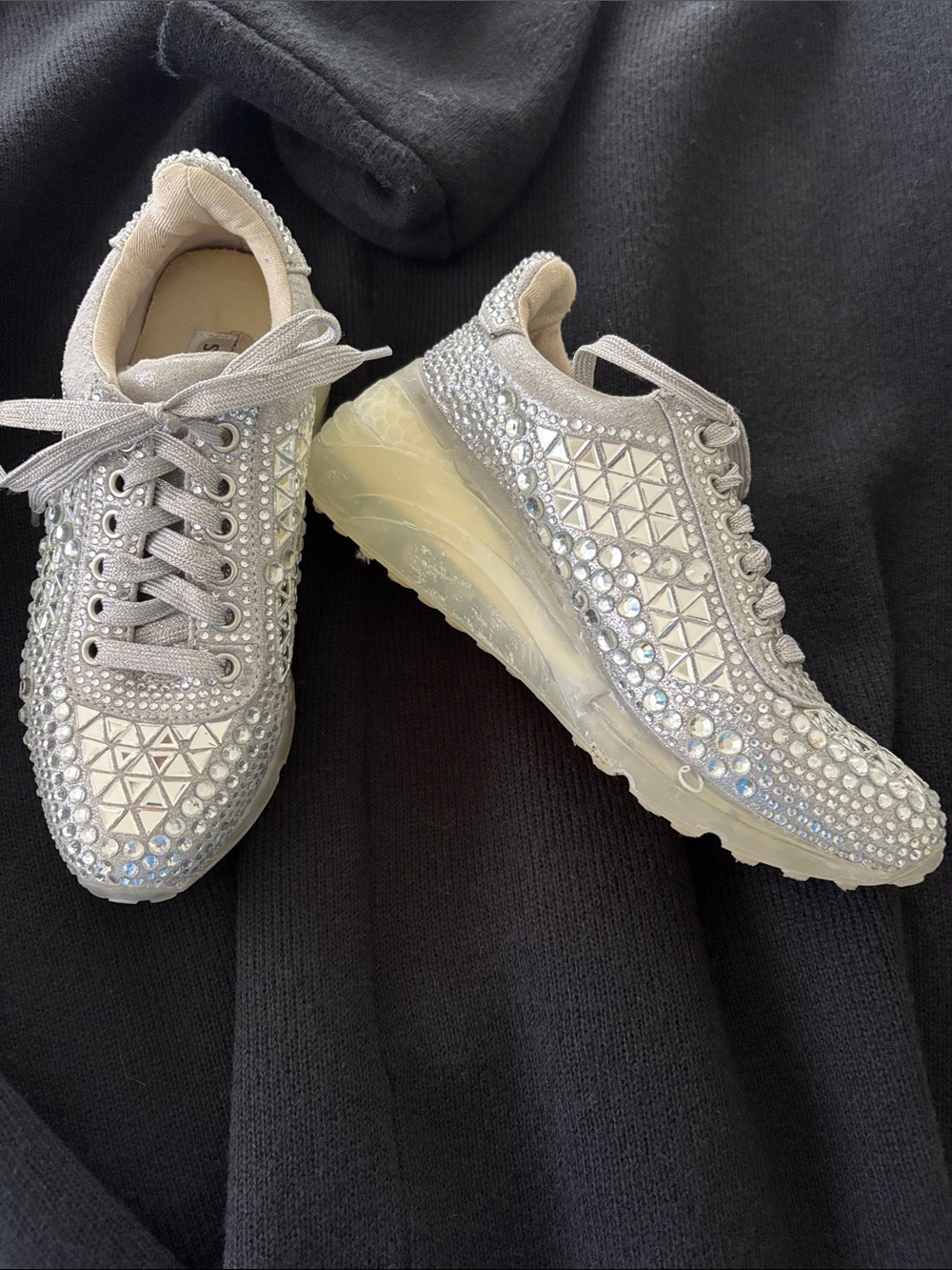 Steve Madden Silver Crystal-Studded Platform Sneakers